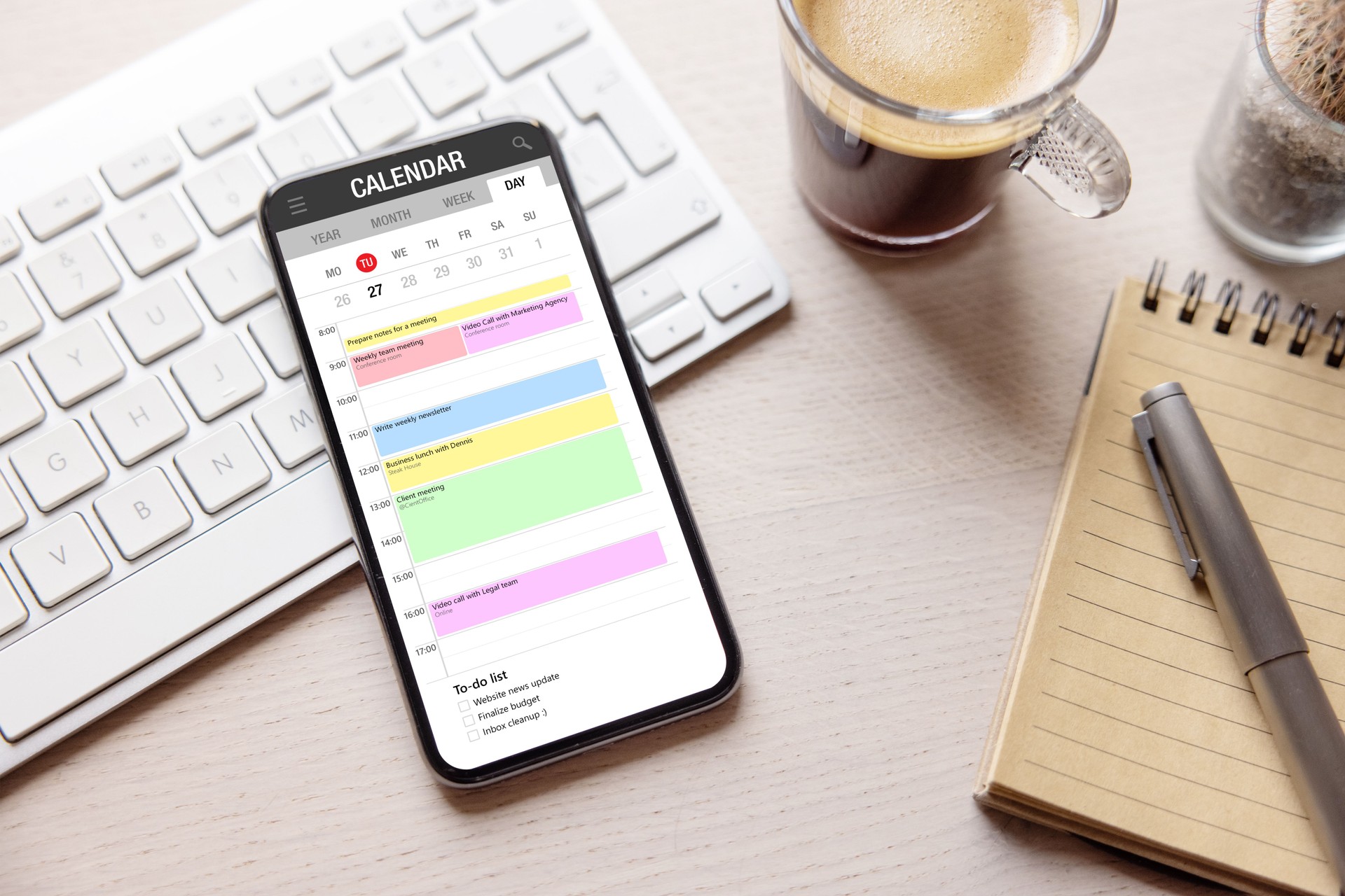 Calendar app opened on mobile phone